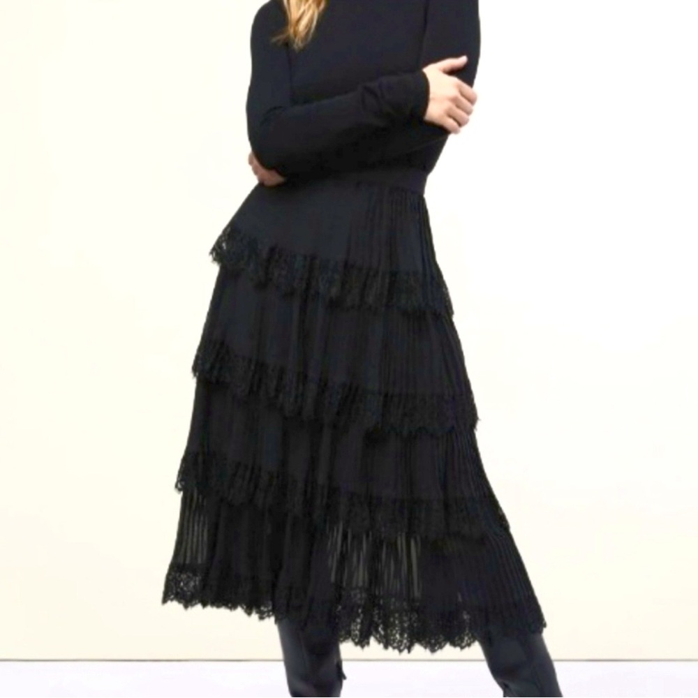 NWT RACHEL PARCELL Tiered Black Skirt with Lace Trim 6